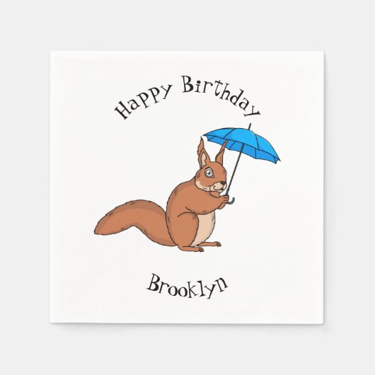 Cute red squirrel met paraplu-cartoon servet (Voorkant)