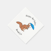 Cute red squirrel met paraplu-cartoon servet (Hoek)