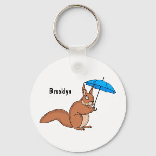 Cute red squirrel met paraplu-cartoon sleutelhanger