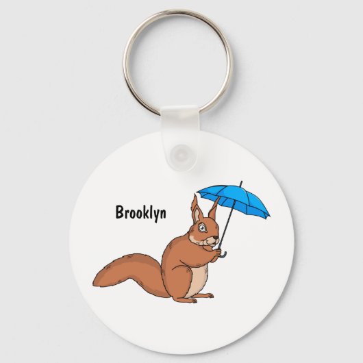 Cute red squirrel met paraplu-cartoon sleutelhanger (Voorkant)