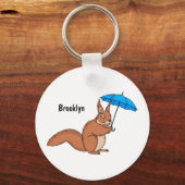 Cute red squirrel met paraplu-cartoon sleutelhanger (Voorkant)