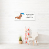 Cute red squirrel met paraplu-cartoon spandoek (Insitu)