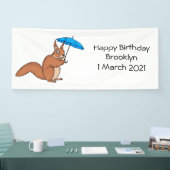 Cute red squirrel met paraplu-cartoon spandoek (Beurs)