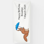 Cute red squirrel met paraplu-cartoon spandoek (Verticaal)