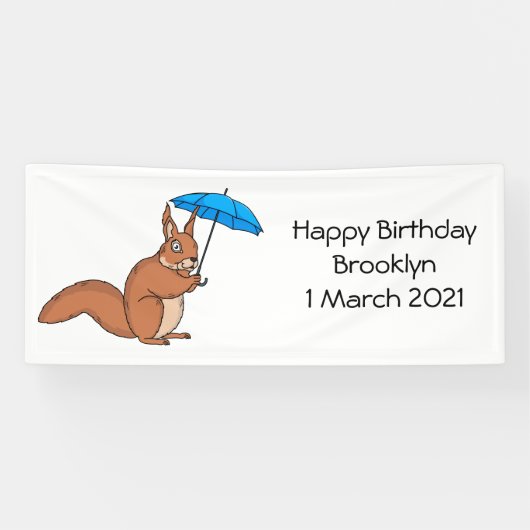Cute red squirrel met paraplu-cartoon spandoek (Horizontaal)