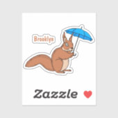 Cute red squirrel met paraplu-cartoon sticker (Vel)