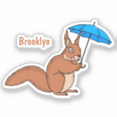 Cute red squirrel met paraplu-cartoon sticker (Voorkant)