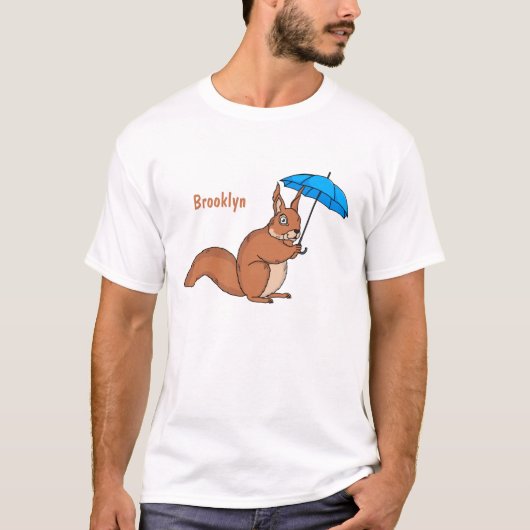 Cute red squirrel met paraplu-cartoon t-shirt (Voorkant)