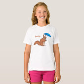 Cute red squirrel met paraplu-cartoon t-shirt (Voorkant volledig)