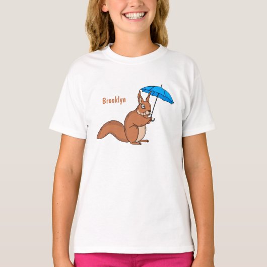 Cute red squirrel met paraplu-cartoon t-shirt (Voorkant)