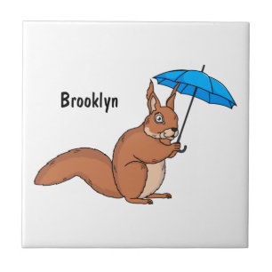 Cute red squirrel met paraplu-cartoon tegeltje