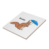 Cute red squirrel met paraplu-cartoon tegeltje (Zijkant)