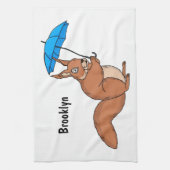 Cute red squirrel met paraplu-cartoon theedoek (Verticaal)