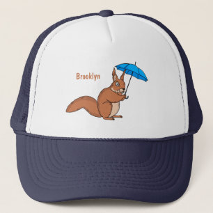 Cute red squirrel met paraplu-cartoon trucker pet
