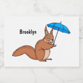 Cute red squirrel met paraplu-cartoon voedselcontainer etiket (Enkel label)