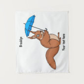 Cute red squirrel met paraplu-cartoon wandkleed (Voorkant)