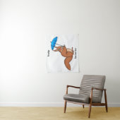 Cute red squirrel met paraplu-cartoon wandkleed (In situ)