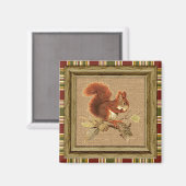Cute Red Squirrel op Faux Jute Burlap textuur Magneet (Voorkant / Achterkant)
