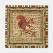 Cute Red Squirrel op Faux Jute Burlap textuur Magneet (Voorkant)