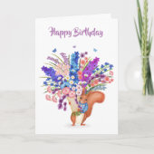 Cute red squirrel with flowers birthday card kaart (Voorkant)