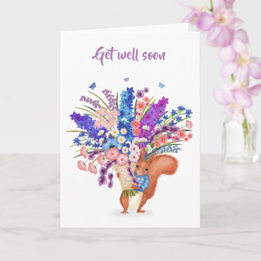 Cute red squirrel with flowers Get Well card Kaart (Orchidee)