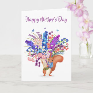 Cute red squirrel with flowers Mother's Day card Kaart