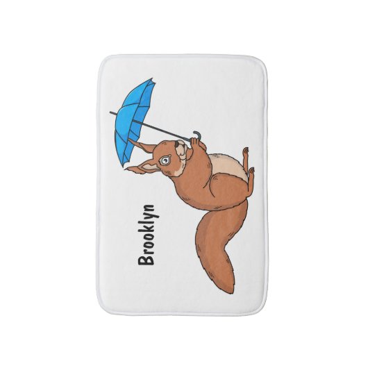 Cute red squirrel with umbrella cartoon badmat (Voorkant Verticaal)