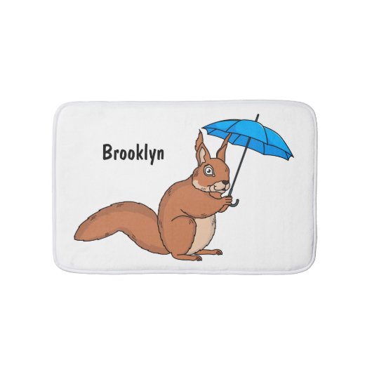 Cute red squirrel with umbrella cartoon badmat (Voorkant)