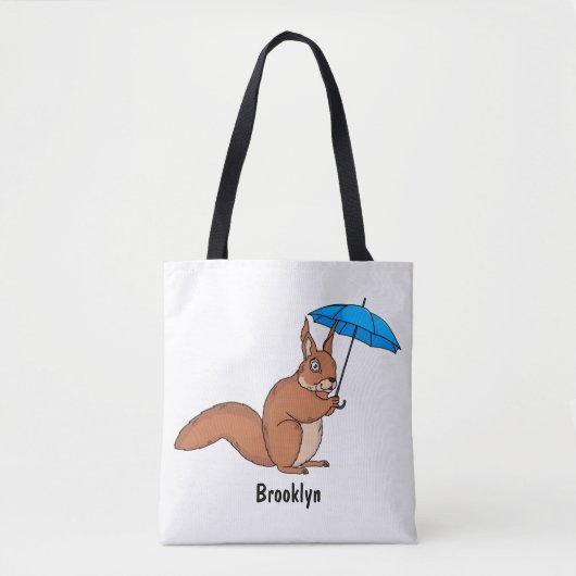 Cute red squirrel with umbrella cartoon tote bag (Voorkant)