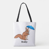 Cute red squirrel with umbrella cartoon tote bag (Achterkant)