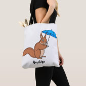 Cute red squirrel with umbrella cartoon tote bag (Dichtbij)