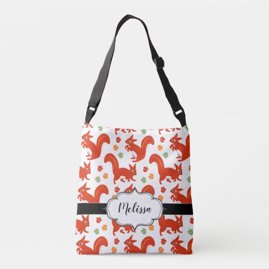 Cute Red Squirrels en Acorns Crossbody Tas (Achterkant)