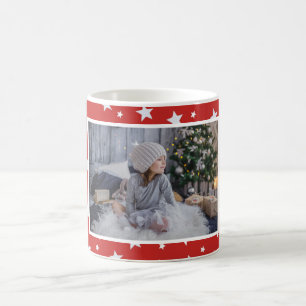 Cute Red Star Patroon Fotokerstmis Koffiemok