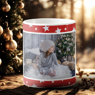 Cute Red Star Patroon Fotokerstmis Koffiemok