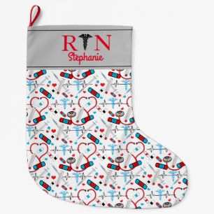 Cute Red Stethoscope Nurse   Doctor EKG Pattern   Grote Kerstsok