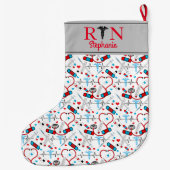 Cute Red Stethoscope Nurse | Doctor EKG Pattern   Grote Kerstsok (Achterkant)