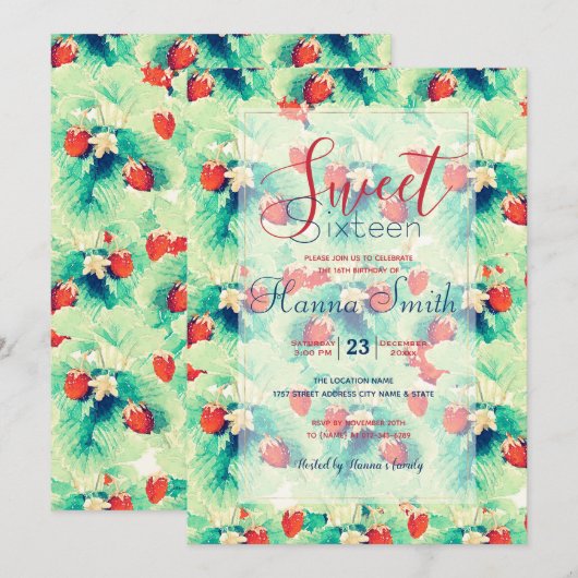 Cute Red Strawberries en Waterverf van olie Verf Kaart (Voorkant / Achterkant)