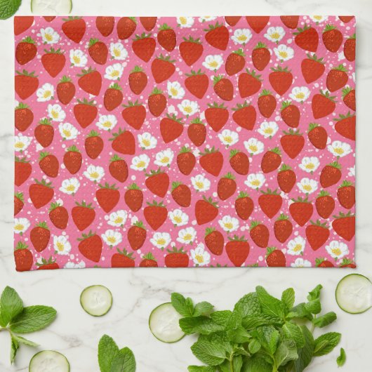 Cute Red Strawberries Home Chef Theedoek (Gevouwen)