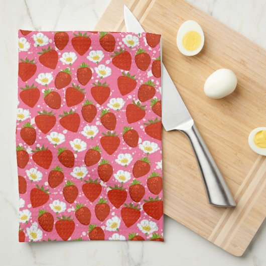 Cute Red Strawberries Home Chef Theedoek (Quarter Fold)