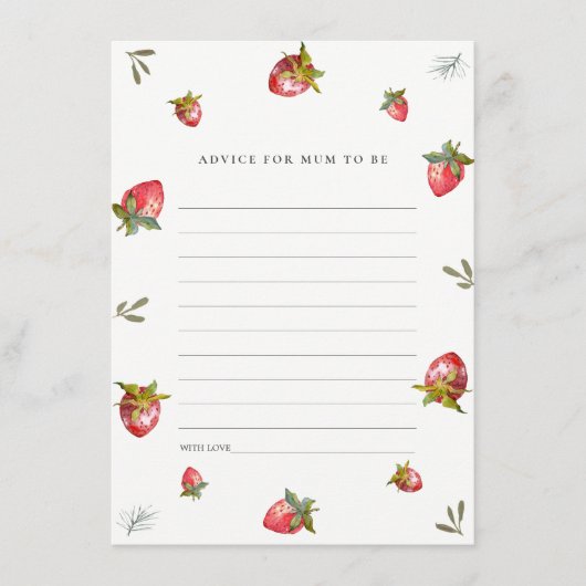 Cute Red Strawberry Advice for Mum Baby shower Informatiekaartje (Voorkant)
