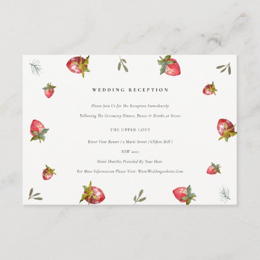 Cute Red Strawberry Leaf Foliage Weddenschap Recep Informatiekaartje (Voorkant)