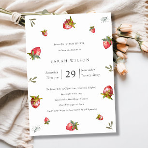 Cute Red Strawberry Leafy Baby shower Invite Bedankkaart