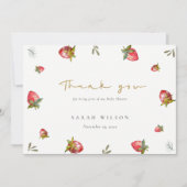 Cute Red Strawberry Leafy Botanical Baby shower Bedankkaart (Voorkant)