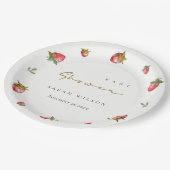 Cute Red Strawberry Leafy Botanical Baby shower Papieren Bordje (Gekanteld)