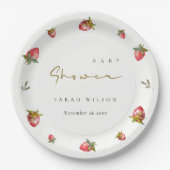 Cute Red Strawberry Leafy Botanical Baby shower Papieren Bordje (Voorkant)