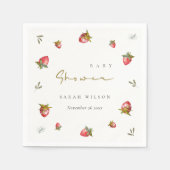 Cute Red Strawberry Leafy Botanical Baby shower Servet (Voorkant)