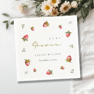 Cute Red Strawberry Leafy Botanical Baby shower Servet