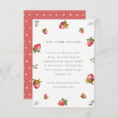 Cute Red Strawberry Leafy Botanical Wedding Detail Informatiekaartje (Voorkant / Achterkant)