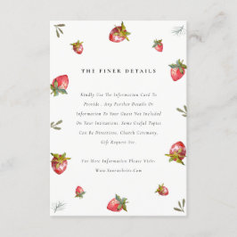 Cute Red Strawberry Leafy Botanical Wedding Detail Informatiekaartje