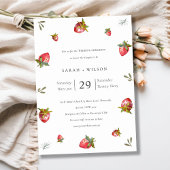 Cute Red Strawberry Leafy Botanical Wedding Invite Bedankkaart
